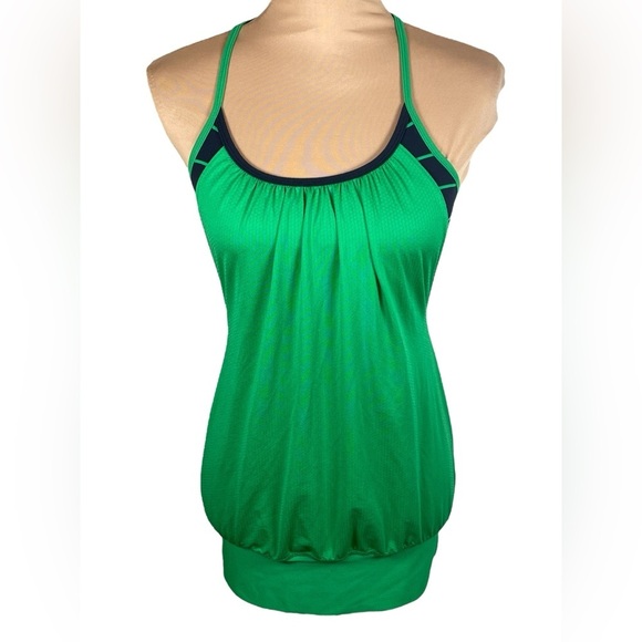 Lululemon No Limits Tank 2 in 1 Sports Bra + Tank - Green / Navy -Size 6 Small - Picture 3 of 8